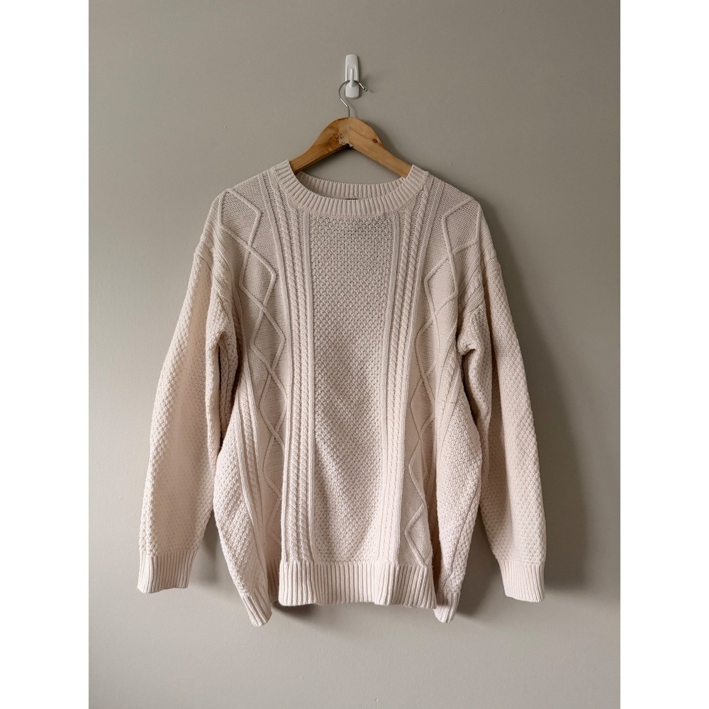BDG Oversized Cream Cable Knit Sweater Elbow Patches Size S - Picture 2 of 8